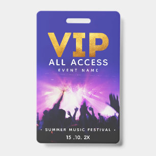 VIP All Access Pass Concert Festival ID Badge