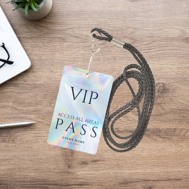 VIP All Access Pass Holographic Birthday Party ID Badge (VIP Pass ID Navy Blue Text Holographic Card)