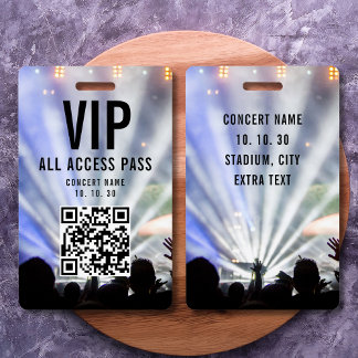 VIP All Access Pass QR Code Concert ID Badge