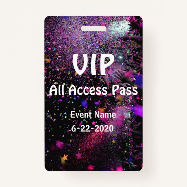 VIP All Access Pass Vertical Customise ID Badge (Front)