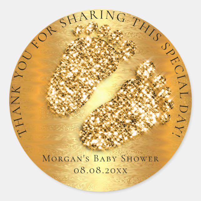 VIP Baby Shower Favour Thank Glitter Gold Feets Classic Round Sticker (Front)