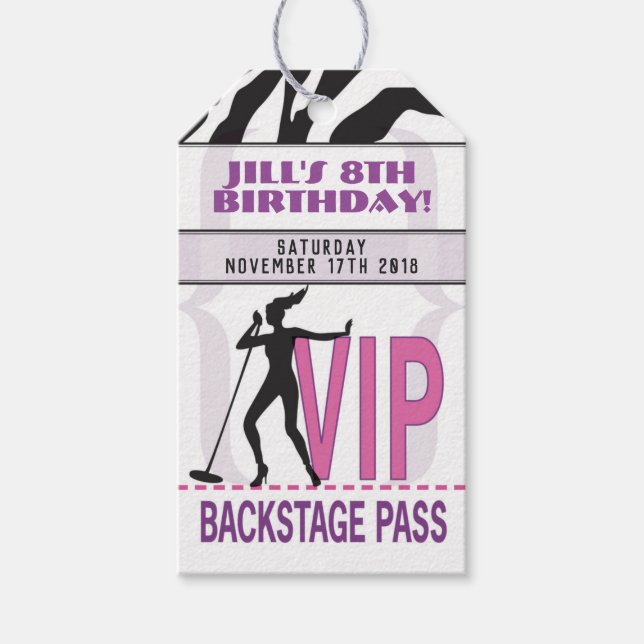 VIP Backstage Pass Birthday Gift Tags (Front)