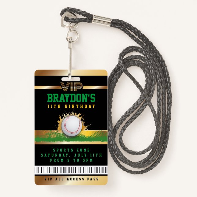 VIP Baseball ALL ACCESS Gold Pass Badge ID Badge (Front with Lanyard)