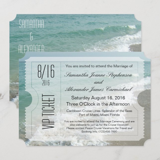 VIP Beach Destination Wedding Ticket Invitation (Front/Back)