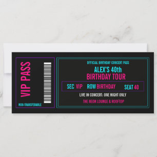VIP Birthday Concert Ticket Invitation Neon