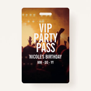 VIP Birthday Party Pass Custom Photo Concert Badge ID Badge