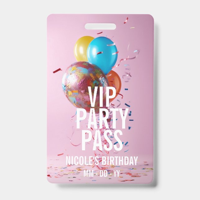 VIP Birthday Party Pass Custom Photo Event Badge ID Badge (Front)