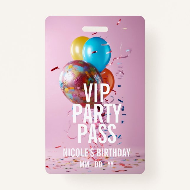 VIP Birthday Party Pass Custom Photo Event Badge ID Badge (Front)