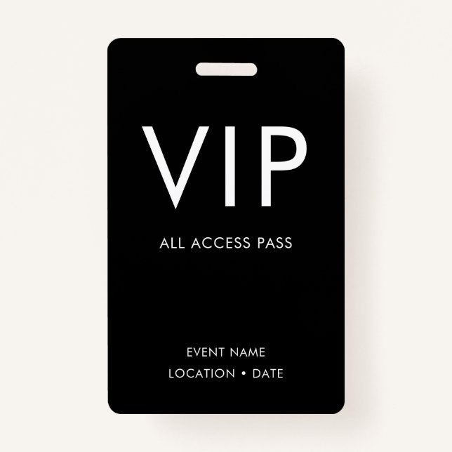 VIP Black & White Minimalist  ID Badge (Front)