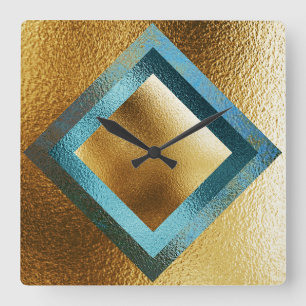 Vip Blue Golden Metallic Shiny Geometric Clock
