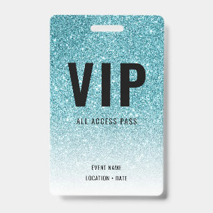 VIP Custom Event or Concert Blue Glitter ID Badge