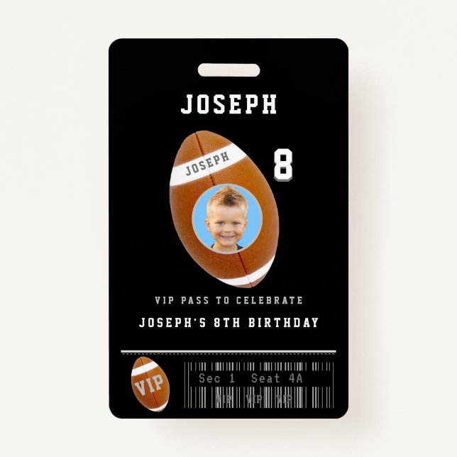 VIP Football Pass Custom Photo Birthday Part ID Badge (Front)