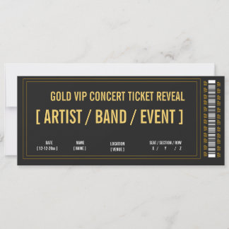 VIP Gold Foil Concert Ticket Reveal Gift Idea Invitation