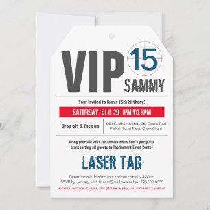 VIP LASER TAG red invitation