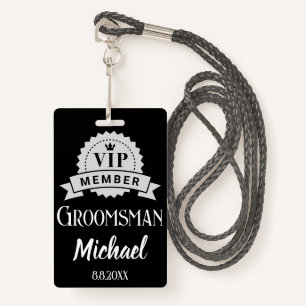 vip member groomsman personalised wedding black ID badge