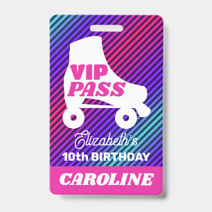 VIP Party Pass Girl Roller Skating Lanyard ID Badge
