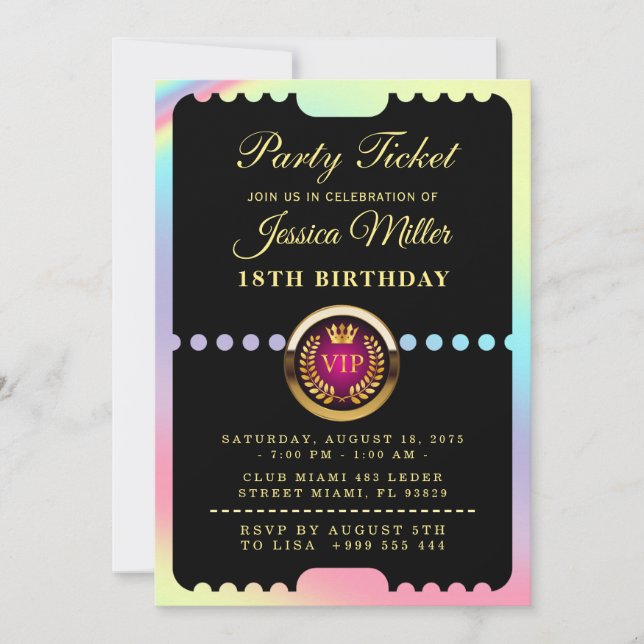 VIP Party Ticket Birthday Invitation (Front)