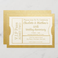 VIP Pass 50th Anniversary Ticket Faux Gold