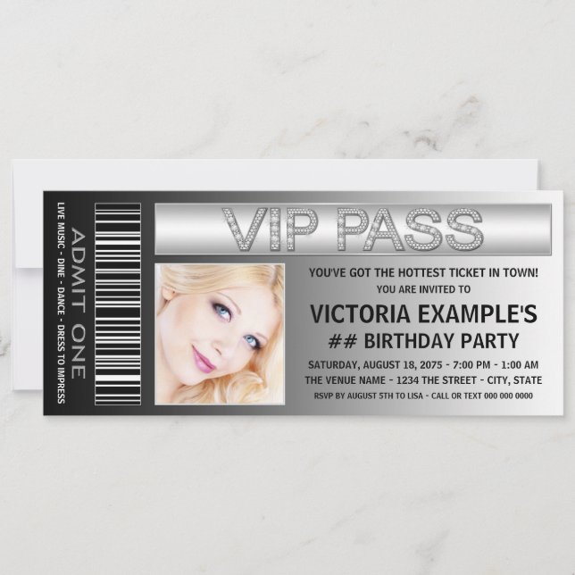 VIP Pass Admission Ticket Birthday Party Invitation (Front)