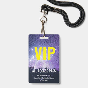 VIP Pass All Access Music Festival Concert Yellow ID Badge