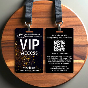 VIP Pass Badge   Custom Black Bokeh QR Code & Logo ID Badge