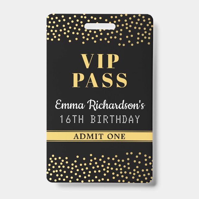 VIP Pass Birthday Invitation ID Badge (Front)
