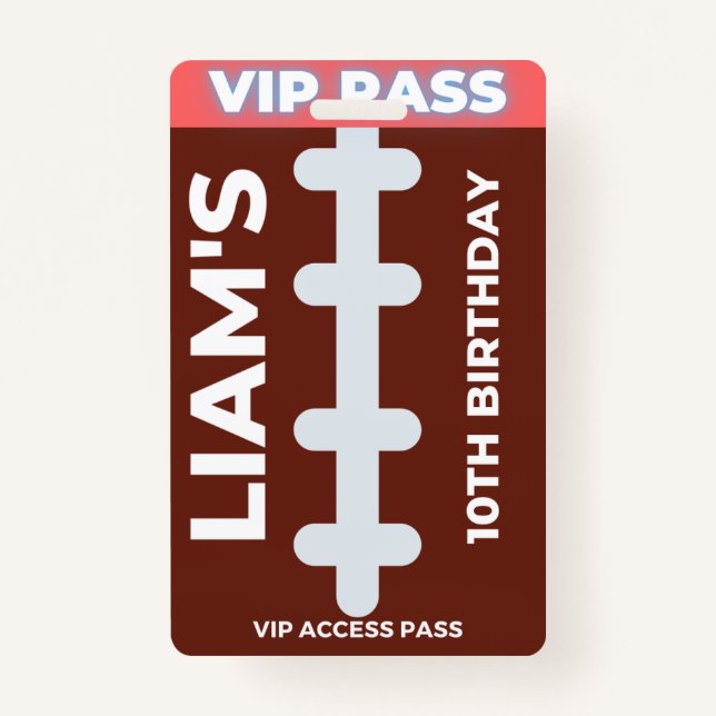 VIP Pass Football Birthday Party ID Badge (Front)