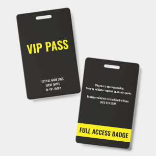 VIP Pass Full Access Yellow Music Festival ID Badge