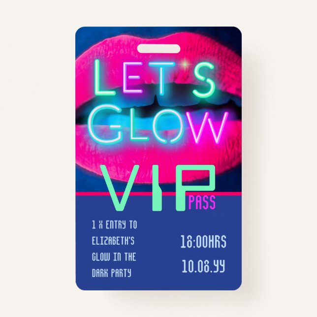 VIP Pass Glow In Dark Party UNIQUE INVITATION IDEA ID Badge (Front)