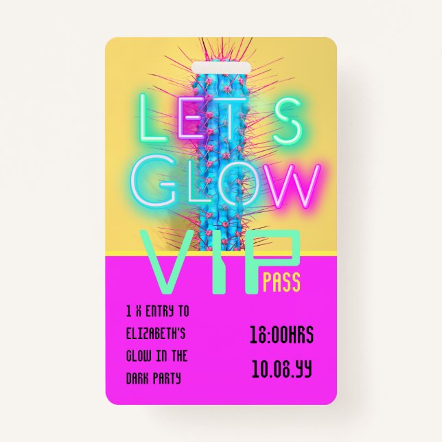 VIP Pass Glow In Dark Party UNIQUE INVITATION IDEA ID Badge (Front)