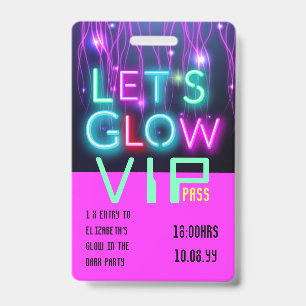 VIP Pass Glow In Dark Party UNIQUE INVITATION IDEA ID Badge