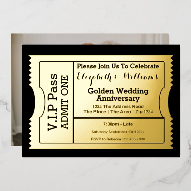 VIP Pass Golden Wedding Anniversary Ticket (Front/Back)