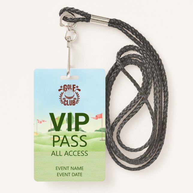 VIP PASS Golf Club League Logo  ID Badge (Front with Lanyard)