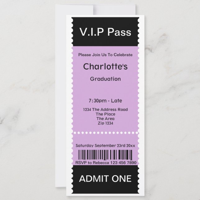 VIP Pass Graduation Party Admission Ticket Invitation (Front)