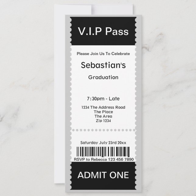 VIP Pass Graduation Party Admission Ticket Invitation (Front)