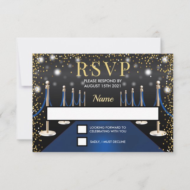 VIP Pass Hollywood Blue Red Carpet Birthday RSVP Card (Front)