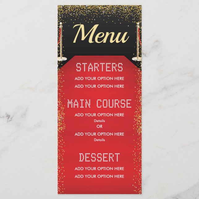VIP Pass Hollywood Red Carpet Birthday Dinner Menu (Front)