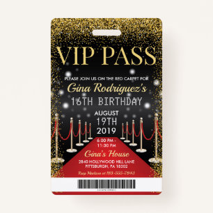 VIP Pass Hollywood Red Carpet Birthday Invitation ID Badge