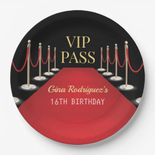 VIP Pass Hollywood Red Carpet Birthday Paper Plate