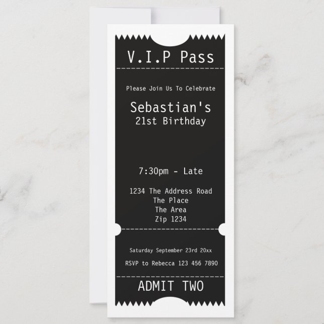 VIP Pass Party Admission Ticket Invitation (Front)