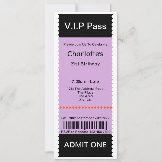 VIP Pass Party Admission Ticket Invitation (Front)