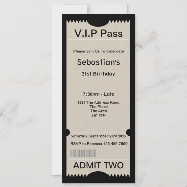 VIP Pass Party Admission Ticket Invitation (Front)