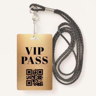 vip pass qr code minimalist modern gold ID badge