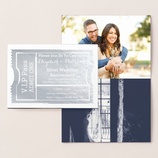 VIP Pass Silver Wedding Anniversary Ticket Foil Card (Display)