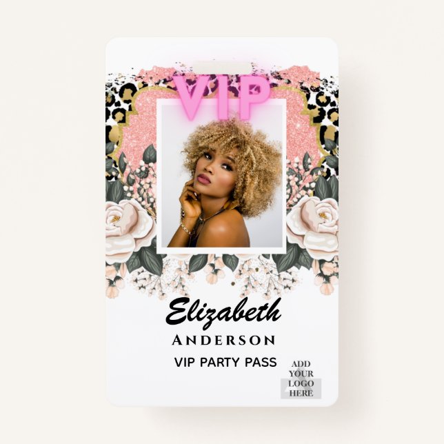 VIP PHOTO ID - Party, Festival, Event GLITTER GLAM ID Badge (Front)