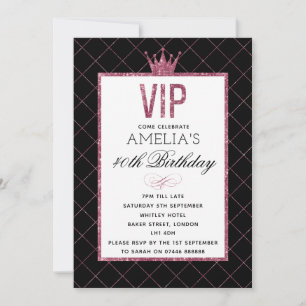 VIP Pink and Black Glitter Birthday Invites