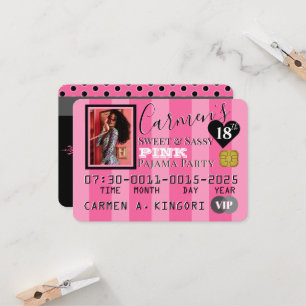 VIP Pink & Black Photo Birthday Party Credit Card