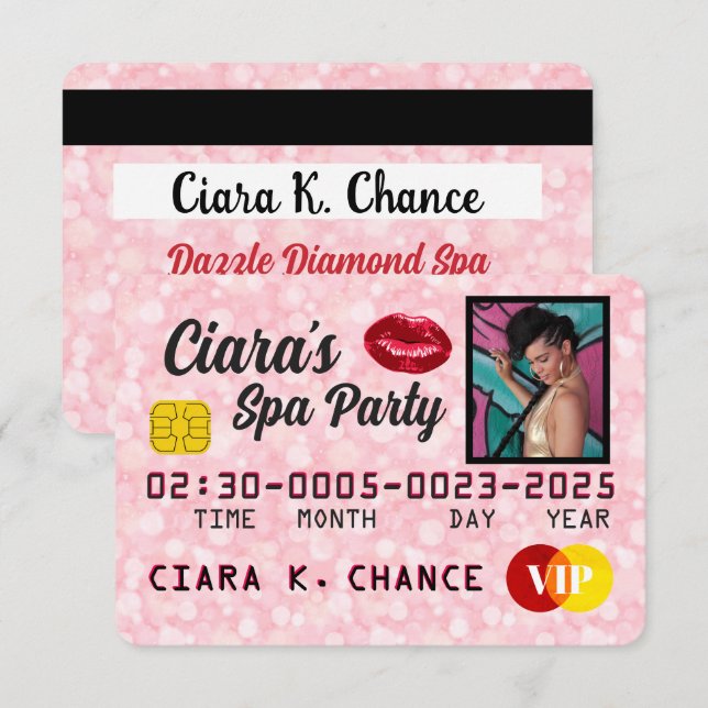 VIP Pink Glitter Photo Party Credit Card (Front/Back)