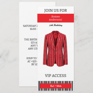 VIP Red White Suit 30th Birthday Invitation