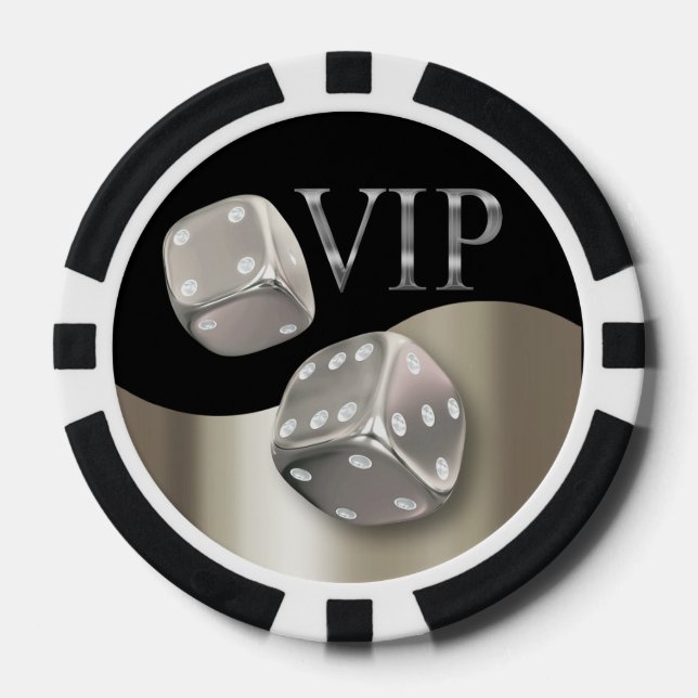 VIP Rolling Dice Las Vegas silver black Poker Chips (Front)